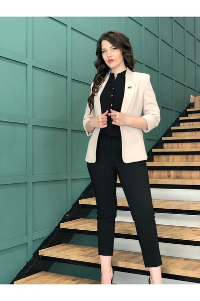 AYHAN Γυναικείο σακάκι μπλέιζερ με λεπτομέρεια βρογχίου - μανίκι τριών τετάρτων