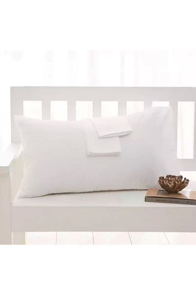 MODELHOME White Colored Cotton Fabric Covered Pillow Case (2 PCS) 50 X 70 Cm