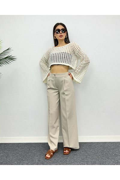 DEQ FASHION Openwork Knitwear Crop Sweatshirt