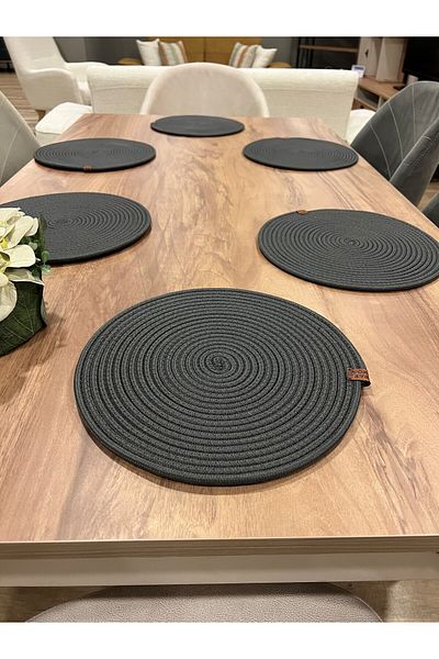 Türkmen Ev Tekstil American Service - Jute, Wicker Color 6Supla Runner, Bread Basket and Plate Base Supla Set
