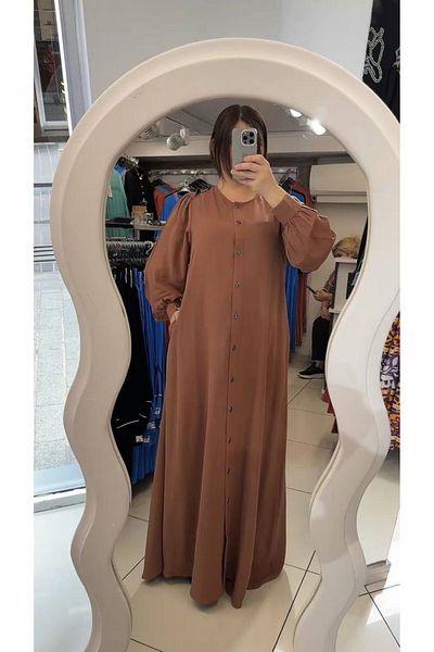 İZZA STYLE Βαμβακερό Hijab Φόρεμα - Γυναικείο, Μπροστινό Κουμπί επάνω
