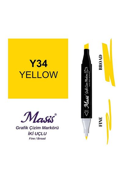 Masis Yellow 34 Model Graphic Drawing Pen - Double Tip Marker
