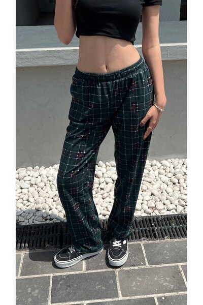 GOSSİP TEAM Pantaloni de sport unisex în carouri kaki - Y2k Tech, detaliu pătrat confortabil, verde liber