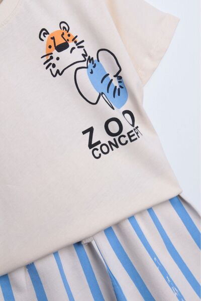 Pink Hippo Kids Cotton Zoo Printed Children's T-shirt and Shorts Set