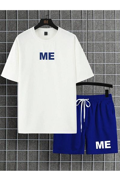 Josette ME Printed White Saks T-Shirt and Shorts Set - Crew Neck