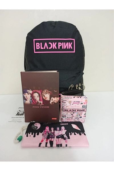 Alanç Gift Blak Pnk Piercing - Chain Backpack, Notebook, Wallet and Cloth Pen Holder Gift Set for Daily and School
