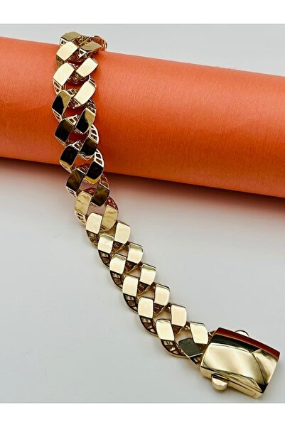 Adel Gold 14 Ayar Altın Kadın Dikdörtgen Kenar Figür Sade Kalın Gurmet Bileklik-21,87 Gr