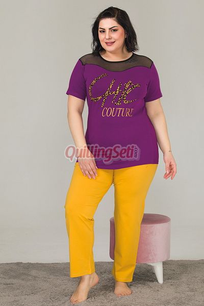 quilling Lady 10837 Yellow and Purple Colored Women's Short Sleeve Plus Size Pajamas Set