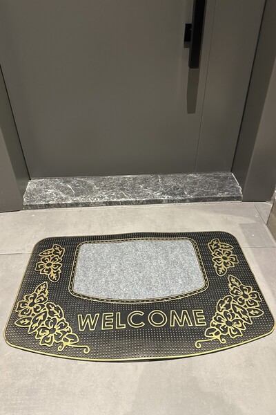 CENTER AVM Kapı Önü Paspası Dekoratif Kalın Sert Kaymaz Kapı Önü Paspası Gold...