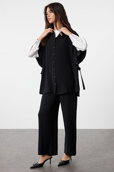 Trendyol Modest Black Bird Eye Detailed Woven Aerobin Lower-Upper Set TCTSS24US00065