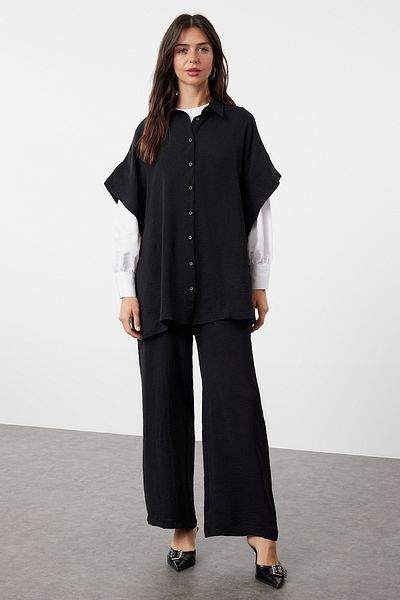 Trendyol Modest Black Bird Eye Detailed Woven Aerobin Lower-Upper Set TCTSS24US00065