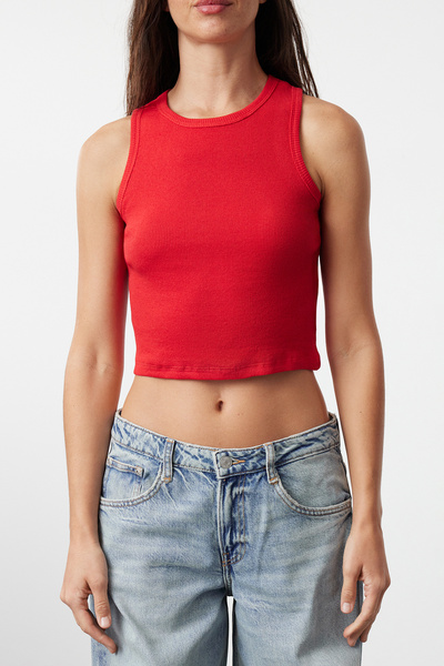 Trendyol Collection Rugalmas, zsinóros piros kötött termény felső - kötőfék nyakkal TWOSS21AL0050