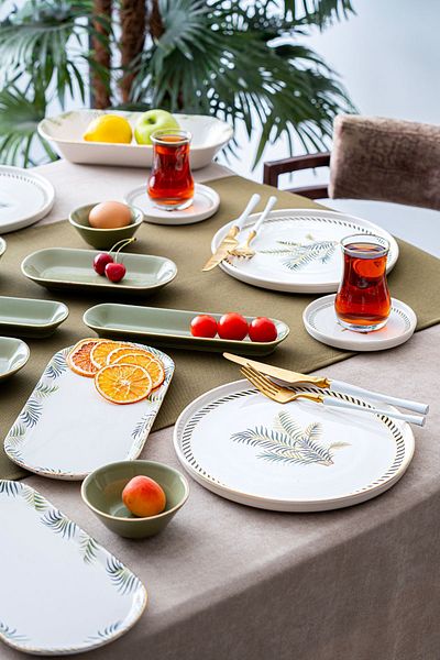ACAR Vegas 31 Piece Green and White Patterned Gold Gilded Breakfast Set for 6 Persons 0329