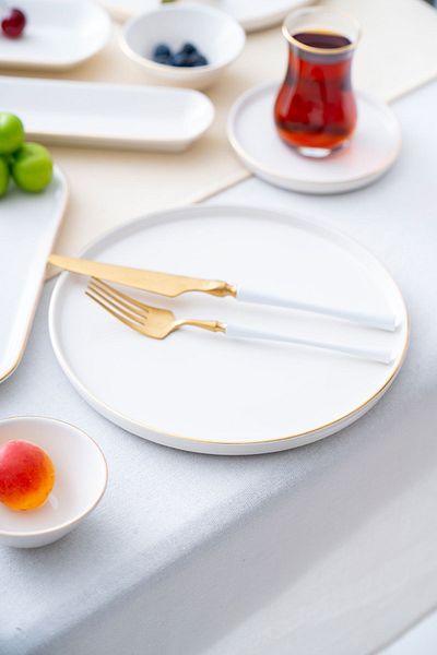 ACAR Milenyum 31 Piece White Plain Gold Gilded Breakfast Set for 6 Persons 12210