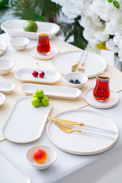 ACAR Milenyum 31 Piece White Plain Gold Gilded Breakfast Set for 6 Persons 12210