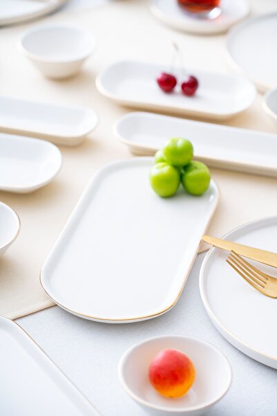 ACAR Milenyum 6 Kişilik 31 Parça Beyaz Düz Gold Yaldız Kahvaltı Takımı 12210