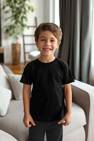 TRENDYOLKIDS Unisex černé pletené tričko – výstřih, TKDSS24TS00017