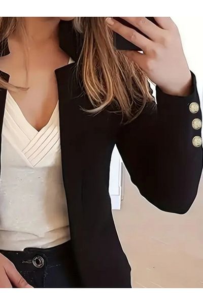 Moka Shopin سترة نسائية من الكريب بأكمام طويلة - تفاصيل أزرار الأكمام