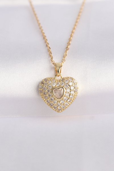 Moka Shopin 316l steel chain gold color zircon stone heart necklace