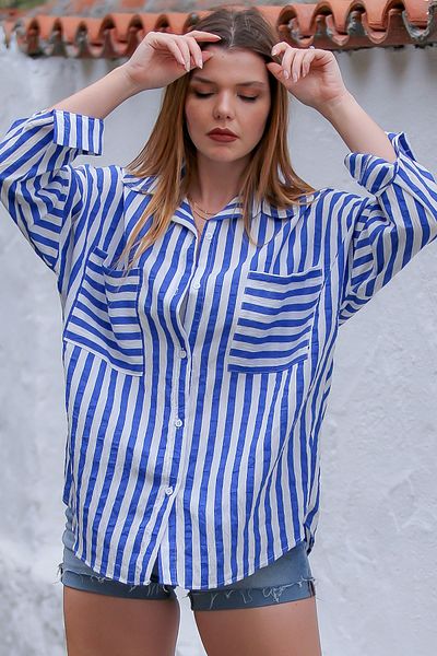 Chiccy Cămașă casual cu mânecă lungă cu dungi albastre