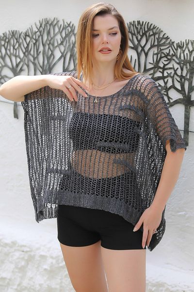 Chiccy Anthracite Knitwear Casual Μπλούζα - Πισινό γιακά και μανίκι νυχτερίδας