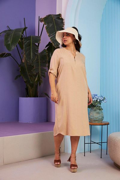 RMG Plus Size Mink Dress - Collar Zipper Detail