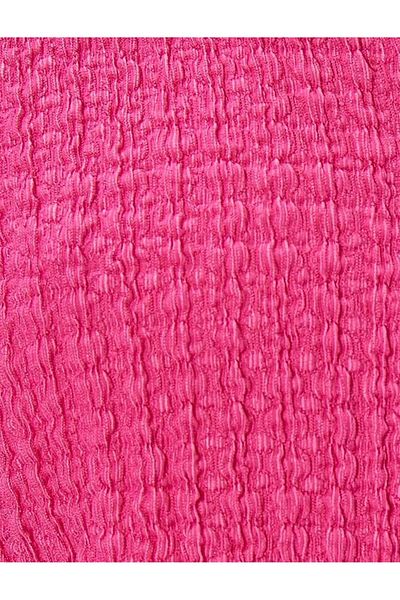 Koton Pink Textured Crop Shirt - Short Sleeve, Buttoned 4SAK60003EK