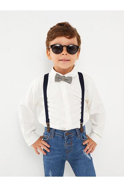 LC Waikiki LCW baby Long Sleeve Basic Baby Boy Shirt and Bow Tie 2-Piece Set