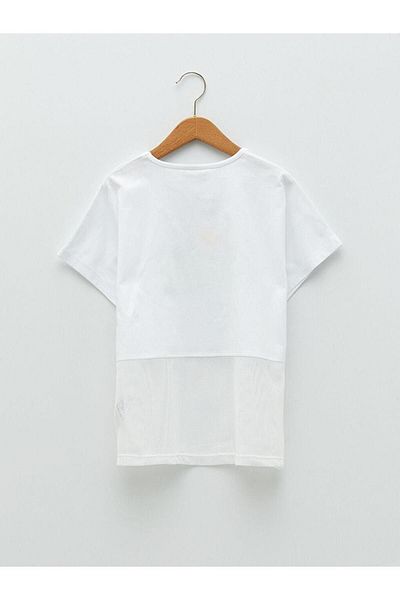 LC Waikiki Tricou pentru fetiță cu mânecă scurtă cu imprimeu text cu decolteu