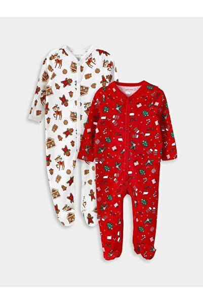 LC Waikiki LCW baby V Yaka Uzun Kollu Yılbaşı Temalı Kız Bebek Tulum 2'li