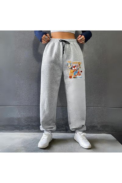 Touz Moda Spider Cat Printed Unisex Grey Sweatpants