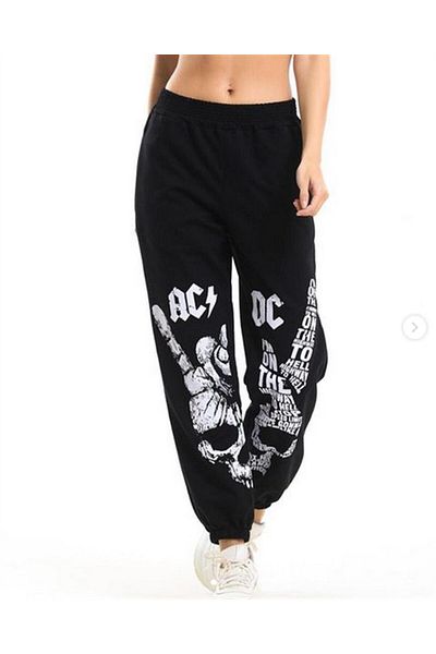 Touz Moda AC/DC Printed Black Oversize Unisex Rock Series Sweatpants