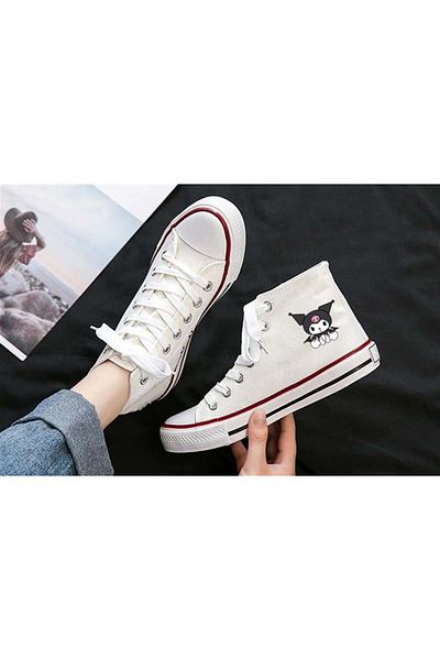 Touz Moda White Kuromi Sitting Printed Canvas Shoes