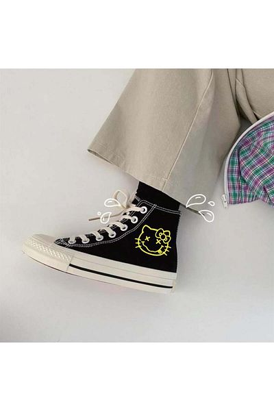 Touz Moda Pantofi de pânză cu imprimeu Smile negru