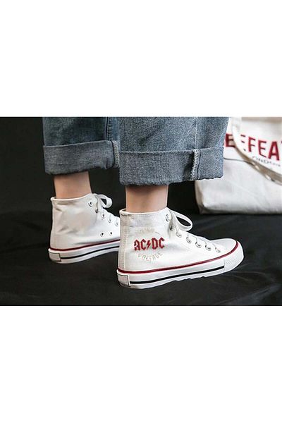 Touz Moda White Canvas Shoes - AC/DC Printed