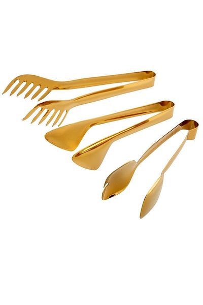 Jumbo Steel Titanium Gold 3-Piece Tongs Set