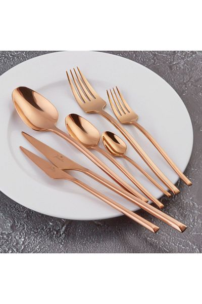 Jumbo 5500 84 Pieces 12 Person Fork Spoon Knife Set Titanium Bronze