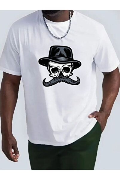 CLASSY.MODA Μπλουζάκι με λευκή στάμπα Oversize - Crew Neck, κοντό μανίκι