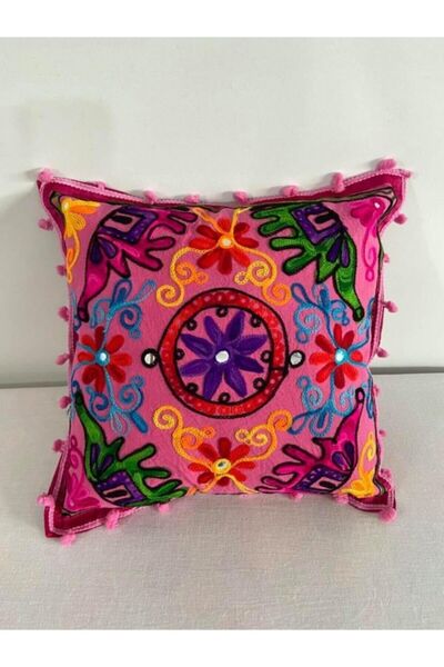 Mrmemo Patchwork Kırlent Kılıfı Bohem Pembe