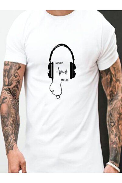 CLASSY.MODA تي شيرت أبيض كبير الحجم مطبوع - رقبة دائرية، كم قصير