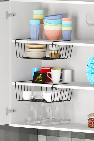 Cosargroup 2'li Dolap içi Kanguru Raf Çelik Sepet Askılı Raf Siyah 2 Adet Düz...