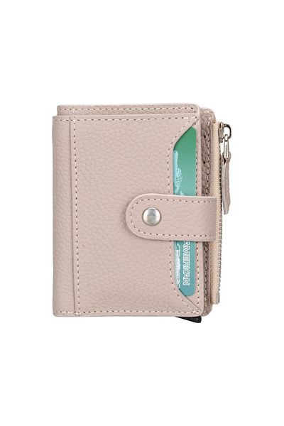 PLM Beige Leather Wallet and Card Holder - 10 Card Compartments, Mechanism