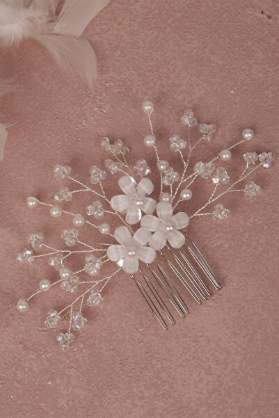 Limelia Αξεσουάρ νύφης - Κλιπ μαλλιών με λουλούδια και χάντρες από σιλένιο