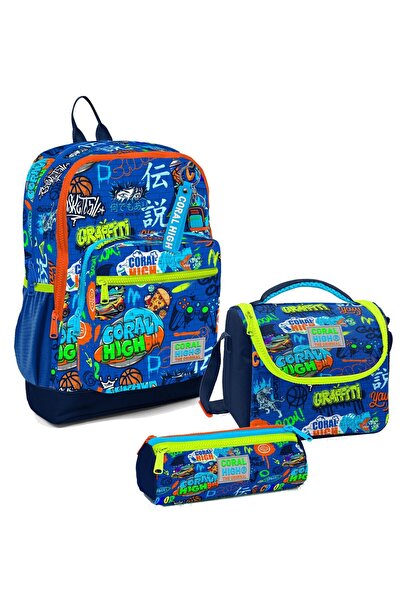 Coral High Erkek Çocuk Üçlü İlkokul Okul Çanta Seti - Saks Grafiti