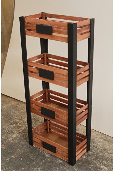 Demwood Levhalı Klasik Ceviz Ahşap Sebze Meyvelik Dolap Raf 40x20x100