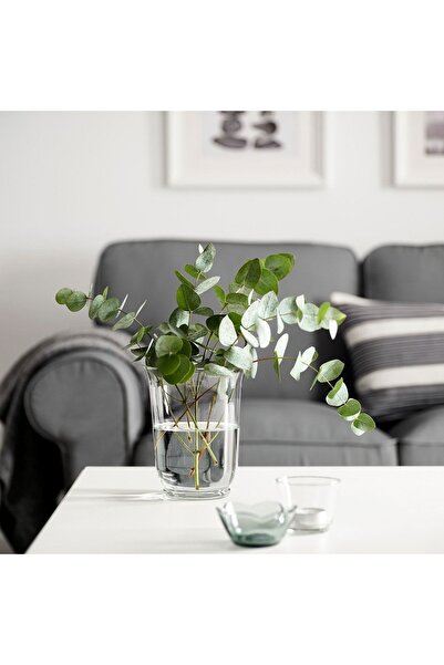 IKEA Masa Üstü Çiçek Vazosu Yükseklik: 18 cm İkea Çap: 14 cm Cam Vazo Şeffaf Blok Mumluk