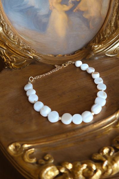 MGA DOĞAL TAŞ Anklet Steel Chain Pearl Stone - Thick Round Bracelet and Dorica