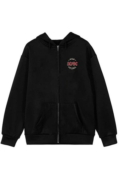 Touz Moda Ac-dc Printed Oversize Ζακέτα με φερμουάρ, Unisex, με κουκούλα