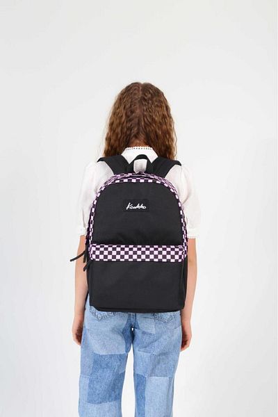 KAUKKO Rucsac de școală cu model în carouri roz - K1631