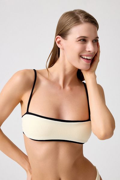 Los Ojos Κρεμ-Μαύρο Bandeau Top - Textured Melody Bikini Top